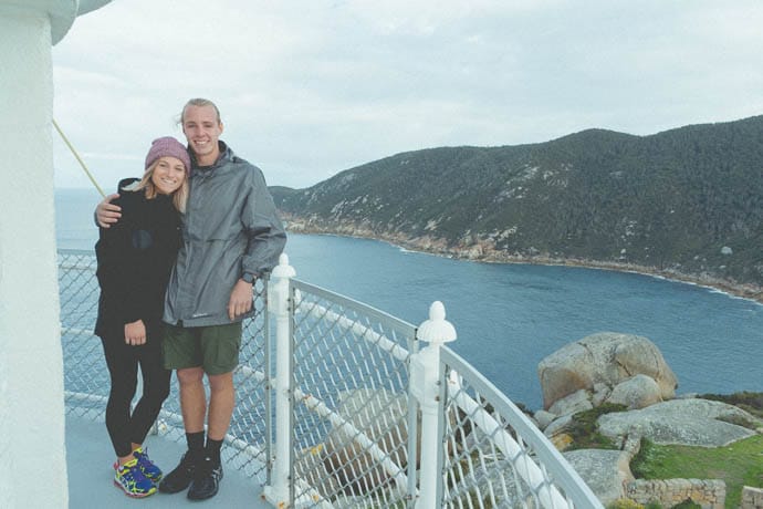 Rosie Bartle and Matt Charlesworth at the top of the Wilsons Promontory Lighthouse